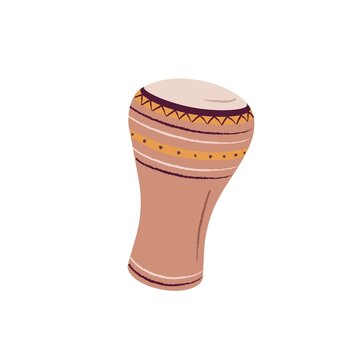 Darbuka, goblet drum of Egypt. Music percussion instrument of ethnic African folk. Traditional rhythm tarabuka. Wood tumbak. Flat vector illustration isolated on white background