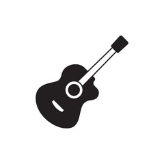 Guitar music instrument icon in black flat glyph, filled style isolated on white background