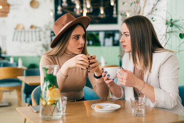 woman having coffee break in cafeteria
