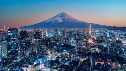 Foto auf Acrylglas Fuji Tokio-Stadt bei Sonnenuntergang