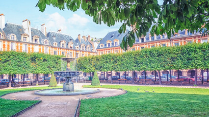 Fototapeta na wymiar Place des Vosges square in Paris city