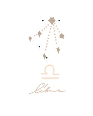 Hand drawn vector abstract stock graphic simple astrology celestial illustration constellation collection modern artistic contemporary print template symbol of zodiac sign Libra with stars,isolated.