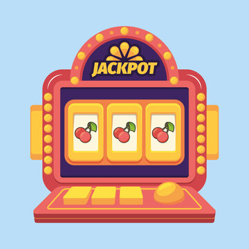 Slot machine. Casino gambling games coins fruits gold money jackpot lucky winners 777 garish vector casino concept picture