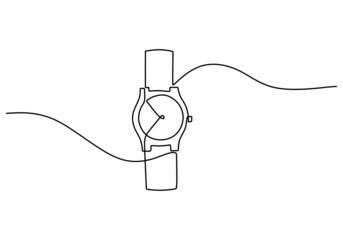 Obraz premium One continuous single line of vintage watch isolated on white background.