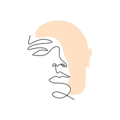 One continuous single line of surreal abstract woman face isolated on white background.