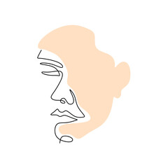 One continuous single line of surreal abstract woman face isolated on white background.