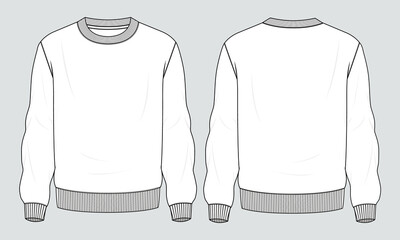 Long sleeve Sweatshirt technical fashion flat sketch vector illustration template front and back views. Fleece jersey sweatshirt sweater jumper for men's and boys.