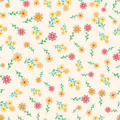 Ditsy spring flowers repeat pattern vector design background