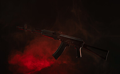 kalashnikov assault rifle in smoke