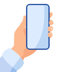 A man holds a smartphone in his hands and uses a empty screen.