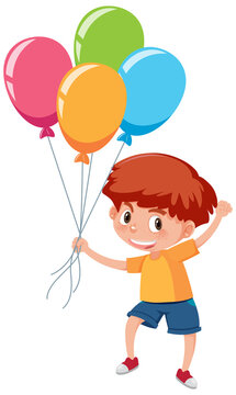 Cute boy holding colorful balloons