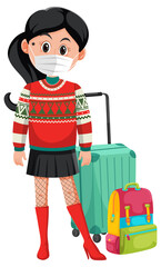 Woman wearing mask with luggage