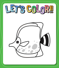 Worksheets template with let’s color!! text and fish outline