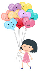 A girl holding pastel heart balloons