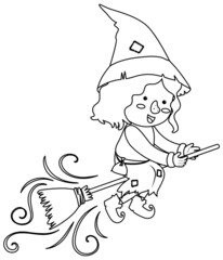 Obraz premium Witch black and white doodle character