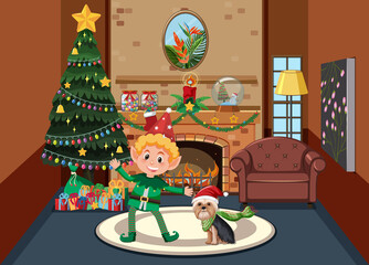 Obraz na płótnie Canvas Christmas theme with elf and dog