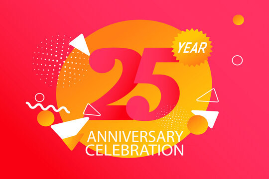 25 year anniversary celebration logotype. anniversary logo with orange and white color isolated on black background, vector design for celebration, invitation card, and greeting card - Vector