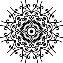 Abstract Mandala.Easy Lining black and white mandala for coloring book pages. Abstract doodle shape to color for kids and beginners.template.Artistic Circular Pattern Design. perfect looping curve.