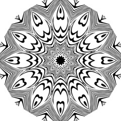 Psychedelic Mandala lines.Abstract pattern. Texture with wavy,curves stripes. Optical art background.Wave design black and white.illustration.Abstract background with black and white striped.