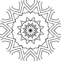Abstract Mandala.Easy Lining black and white mandala for coloring book pages. Abstract doodle shape to color for kids and beginners.template.Artistic Circular Pattern Design. perfect looping curve.