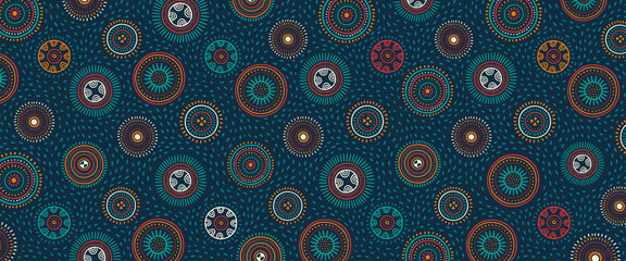 Horizontal african circle banner. Abstract, seamless pattern, ethnic background, african style.