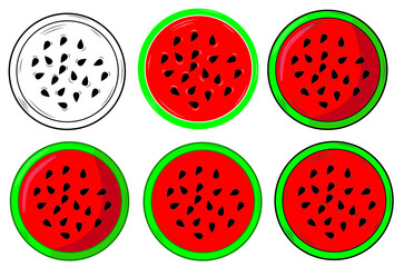 Set of piece of watermelon in isolate on a white background. Vector illustration