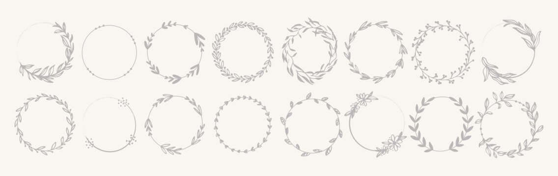 Wedding floral handdrawn vector border set.