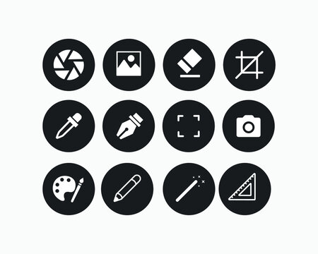 Art tool camera image icon vector symbol set.	