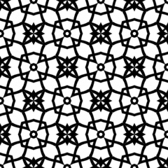 Fototapeta premium Abstract endless geometric texture illustration of symmetric lattice repeat tiles. Simple minimalist black & white background. Design for prints, textile, decor.Geometric texture with curved shapes.