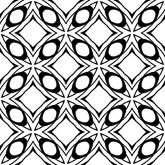 Fototapeta premium Abstract endless geometric texture illustration of symmetric lattice repeat tiles. Simple minimalist black & white background. Design for prints, textile, decor.Geometric texture with curved shapes.