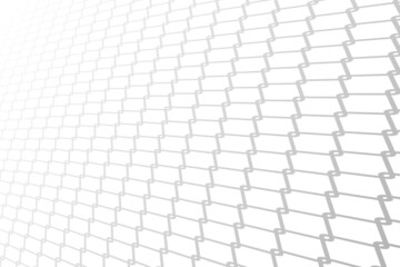 Geometric perspective line pattern. Seamless texture of metal mesh. Chain link fence wire mesh. Vector illustration flat design. Isolated on white background.