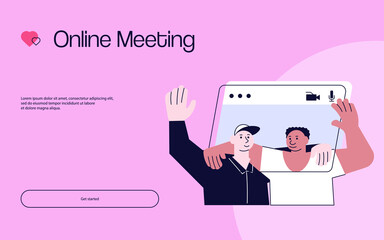 Landing web page template of virtual meeting on video call