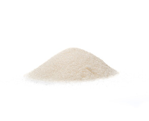 A pile of white sugar on a white background.
