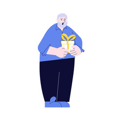 Elderly man holding a gift.