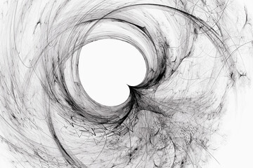 Black pattern of crooked waves with a heart on a white background. Abstract image. 3D fractal rendering