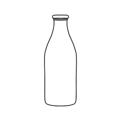 Glass bottle with a metal cap mockup. Vector illustration of package for liquid. Line design icon.