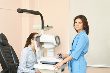 ophthalmologist medical patient. Eye clinic treatment. Hospital optics equipment. Choosing vision pain eyedrop. conjunctivitis diagnosis doctor. optometry allergy pain