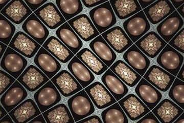 Beige green crooked pattern on a black background. Abstract image. 3D fractal rendering