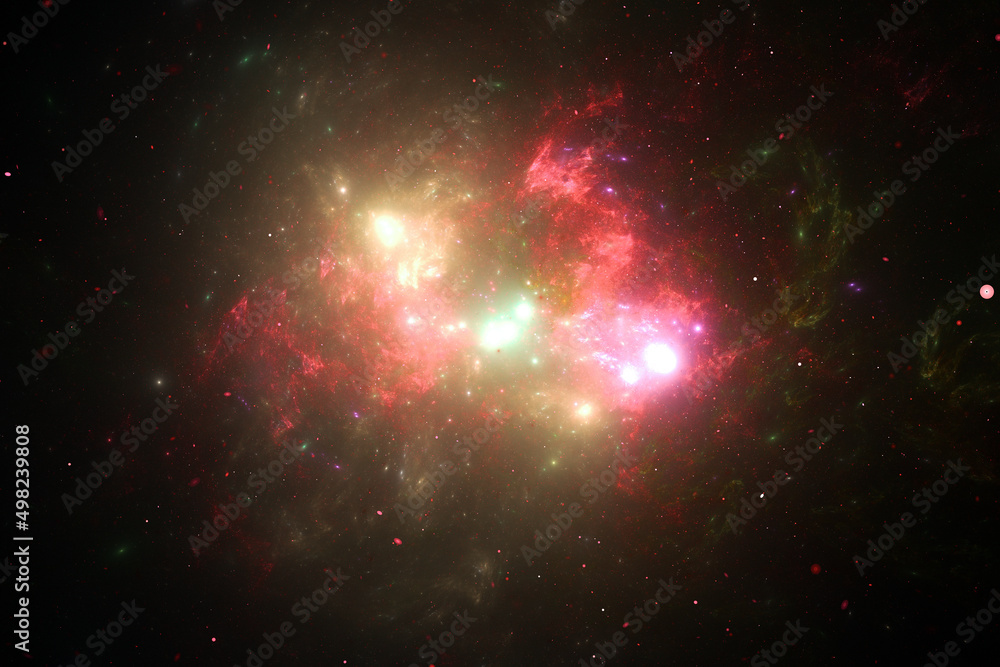 Aufkleber yellow pink clouds of cosmic dust in black space. abstract image. 3d fractal rendering