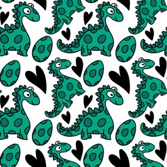 Seamless kids cartoon pattern with dinosaurs for fabrics 