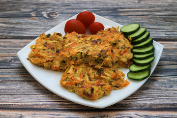 Mucver, Turkish traditional food. (Turkish cuisine) Homemade Food with Zucchini.