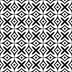 Subtle white and beige background. Simple geometric ornament. Delicate graphic texture with diamond shapes, stars, rhombuses, square grid. Decorative design.Black color lines.Great design for fabric.