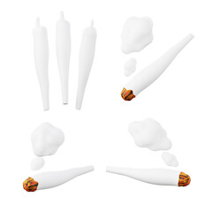 Smoking joint with medical marijuana 3D icon. Growing hemp, legal cannabis, recreational weed concept 3D render illustration.