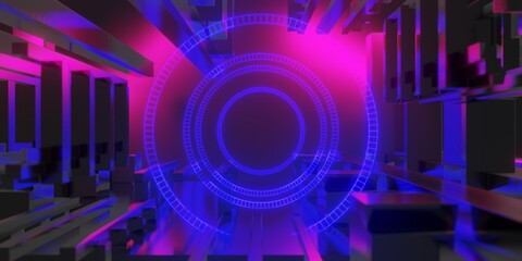 3d rendering illustration of gaming background abstract, cyberpunk style of gamer wallpaper, neon glow light of scifi metaverse © issaronow