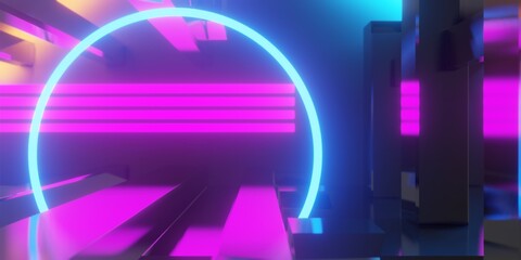 3d rendering illustration of gaming background abstract, cyberpunk style of gamer wallpaper, neon glow light of scifi metaverse