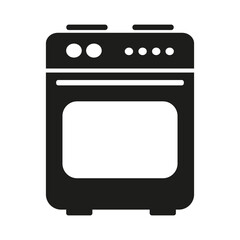 Cooker with oven. Stove. Isolated web icon. Logo design. Flat vector illustration in black and white.