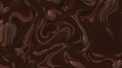 3D rendering fluid chocolate background. Abstract satin sweet waves, brown color flow