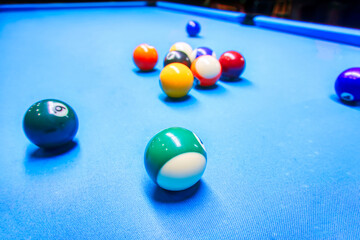 Billiards game - coloful balls on a table