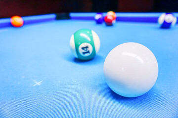 Billiards game - white and colorful balls on a table