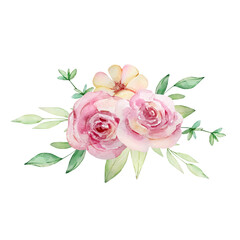 Watercolor illustration of a bouquet of light pink roses